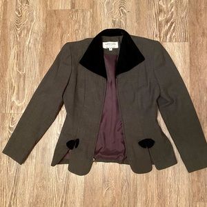 Madrigano gray wool suit grey wool black velvet collar & bows